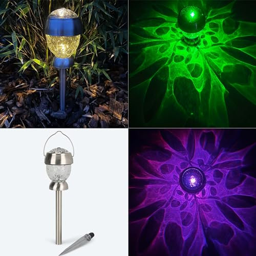 4er Set LED Solarlampen für außen mit BLÄTTER Lichtspiel - Warmwei und Farbwechsel, 42 cm groß - Solarleuchten auch zum Aufhängen oder als Tischleuchte - Deko für Balkon, Terrasse und Garten