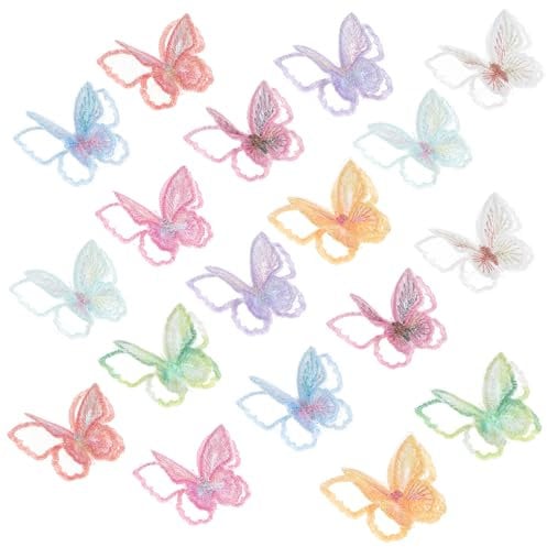 COMNICO 18 Stück Patches zum Aufbügeln Schmetterling Doppellagige Organza Applikation Bügelflicken Aufnähen Sticker Stoff Nähen Stickerei Dekorativ für Kleidung, Hüte, Jeans, Basteln, DIY