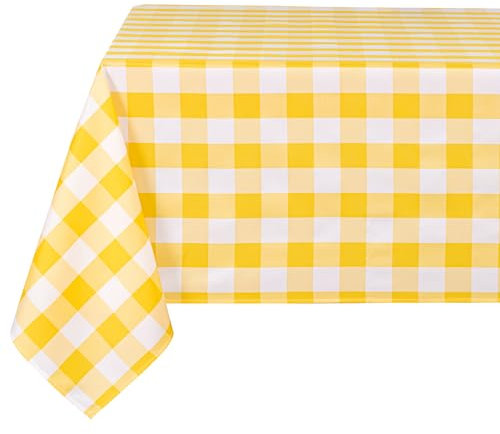 DWCN Nappe Rectangulaire à Carreaux Tissu 140x200cm pour l'extérieur Lavable Résistant aux Intempéries Contre Les Taches Imperméable Pique-Nique Salle à Manger Jardin Fêtes Mariages, Jaune et Blanc