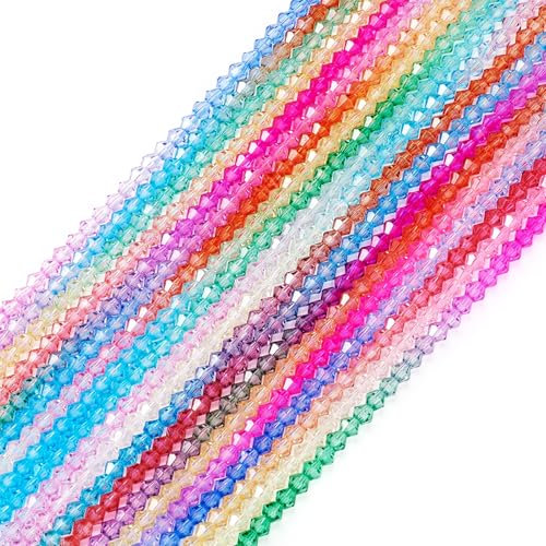 Bestewelry 20 hebras de cuentas de cristal facetadas de 4 mm, cuentas redondas de cristal bicono pasetel sueltas para pulseras, collares, fabricación de joyas