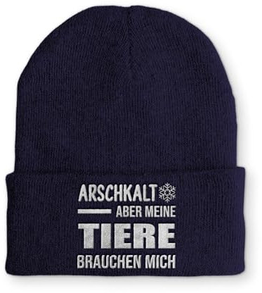 tshirtladen Beanie Arschkalt Aber Meine Tiere brauchen Mich Wintermütze Mütze mit lustigem Spruch, Farbe: Navy