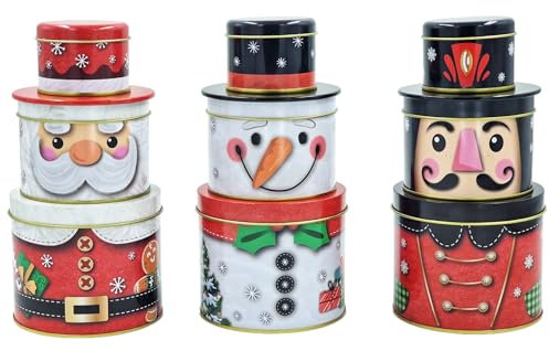 matrasa Weihnachtliche Keksdosen im 3er Set - Schneemann Weihnachtsmann & Nussknacker - Plätzchendosen Blechdosen 10x21 cm