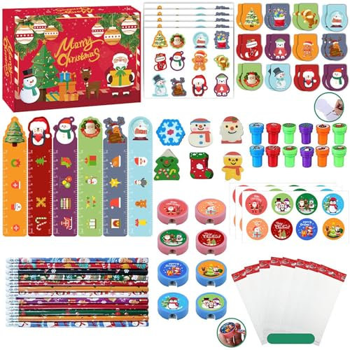 Adventskalender 2024 I Kreativ-Adventskalender für Zauberhafte Weihnachten I Schreibwaren-Adventskalender mit Zauberstiften, Radierstift I Kalligraphiestifte, Lettering Stifte (Rot)