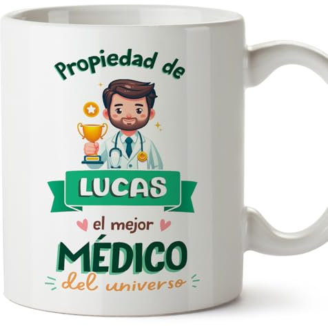 MUGFFINS Tazas Personalizadas para MÉDICO hombre - En Español - Propiedad de - 11 oz / 330 ml - Regalo Personalizable original y divertido