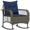 vidaXL Garten-Schaukelstuhl mit Kissen Grau Poly Rattan, Gartenstuhl, Gartensessel, Outdoor-Schaukelstuhl, Schaukelsessel, Schwingsessel