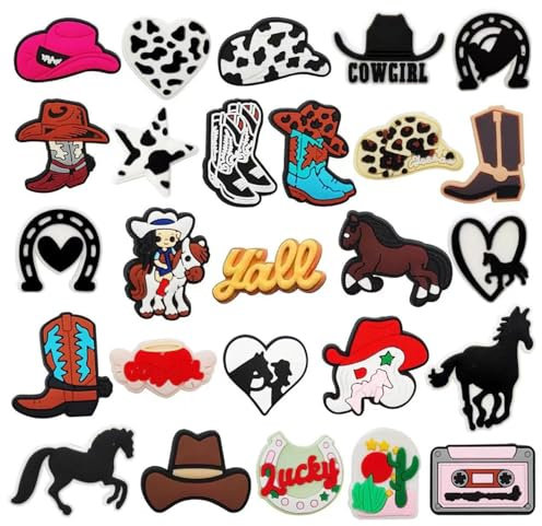 26 PCS Cowgirl Shoe Horse Charms for Croc Clog, Decoration Cowgirl Horse Crocs Charm Accessories for Bracelet Wristband, for Clogs Sandals, Shoes Accessories Croc Charms for Kids, Party Favors