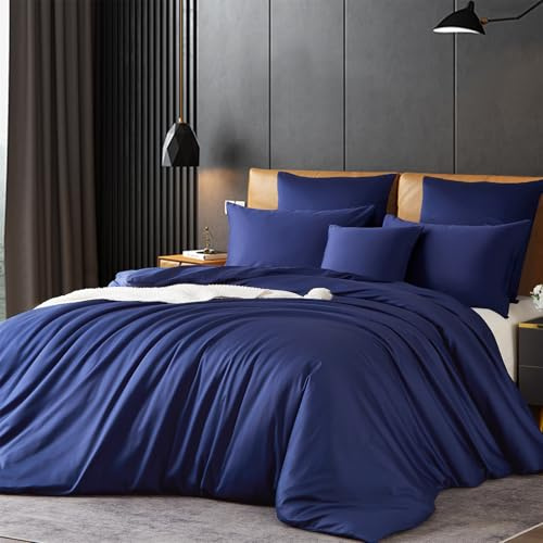 Gezu Mako Satin Bettwäsche 220x240cm Baumwollesatin Blau Marine Bettwäsche Set 100% Baumwolle Weich Fein Bettbezug 220x240，Oeko-TEX® Standard Zertifiziert mit 2 Kissenbezug 80x80cm und Reissverschluss