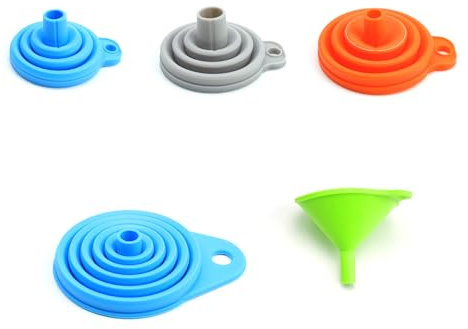 YFaith Imbuto Piccolo, 5 Pezzi Mini Imbuto Pieghevoli, Imbuto Cucina Portatili in Silicone, Imbuti Pieghevoli in 5 Misure per Trasferire Liquidi e Ingredienti Secchi