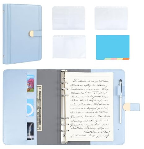 Classycoo A5 Ledereinband Notizbuch, Notizbuch Ordner Portfolio mit Magnetknopf, Leder Cover für Unterwegs, Softcover Liniert, Büro, Studium (Blau)