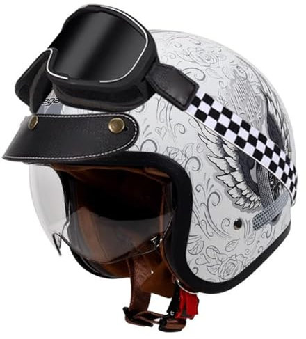 Retro Motorradhelm 3/4 Jethelm Halbhelme Motorrad Jethelm Rollerhelm mit Schild Sonnenblende für Männer Frauen Erwachsene ECEDOT Approved 17,L=59~60cm