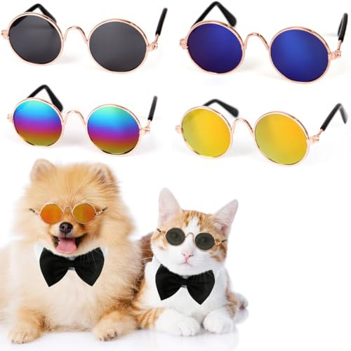XYTAHDM 4Pcs Katzen Sonnenbrille, Katze Sonnenbrille, Pet UV Schutz Sonnenbrille, Retro Kätzchen Sonnenbrille, Klassische kleine Katzenbrille, Katze Hund Cosplay Foto Props Nette Sonnenbrille