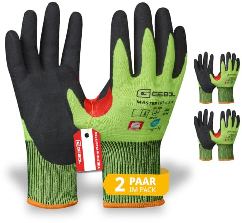 Gebol Master Cut C Plus Schnittschutzhandschuhe, 2 Paar, Gr. 11/XXL, EN388 | Für Werkstatt, Glas- & Metallhandhabung, zuverlässiger Schutz vor Klingen, feines Tastgefühl, flexibel
