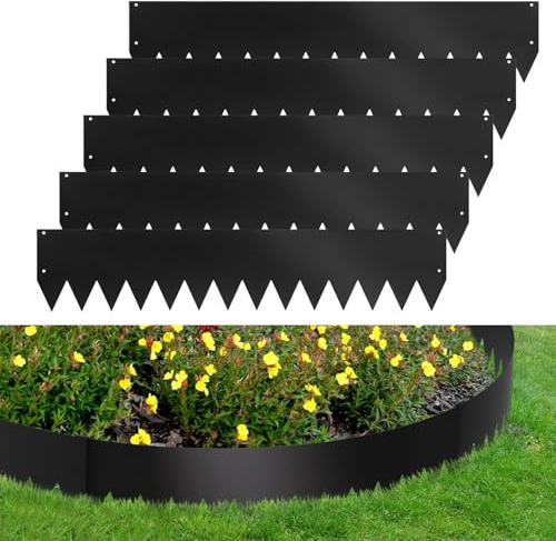 Hebitod Rasenkante Metall Beetumrandungen mit Dornen Beeteinfassung Rasenkante Verzinkt Blumenbeet Umrandung Rasenkantenblech, Schwarz (Länge 30m - Höhe 20cm)