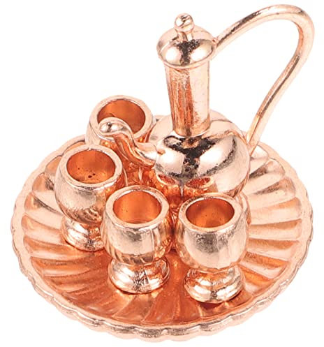 Abaodam 1 Satz Miniatur Tee Set Antikes Teeservice für Puppenhaus Mini und Tassen Deko für Miniaturlandschaften Metallmaterial Leicht und Gestaltet
