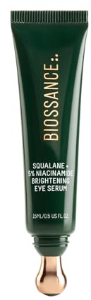 Biossance Squalane + 5% Niacinamide Eye Serum – Brightening & Depuffing Treatment for Dark Circles – Vitamin C & Caffeine Formula – Stainless Steel Rollerball for Soothing Massage – For All Skin Types