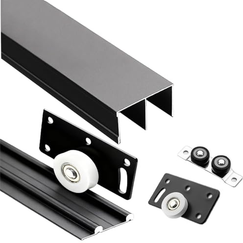 QSPNVFB Schranktür Gleitschiene Doppelte Schiebetürschiene Verdeckt Schienensystem 14-18mm Doppelläufig Für Scheunentür Schränke Bücherregale(Black,100cm(39.3))