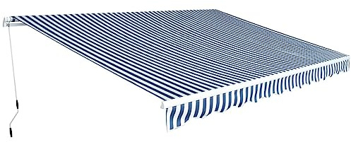 Auvent à bras articulé, 450 cm, bleu/blanc, pour terrasse, balcon, extérieur, montage nécessaire
