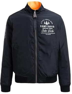 Camp David Herren Wende-Blouson mit Logo Prints Blue Navy/Sunrise Neon, Xxxl