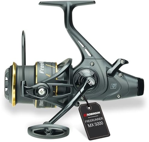 Robinson Angelrolle mit Freilauf | 6 Kugellager, 10kg Bremse, CNC-Kurbel | Präzise Freilauffunktion · Verstärktes Getriebe & Rohrbügel · CNC-Alu-Kurbel · 5+1 Kugellager · Übersetzung 5,2:1 · 325 g