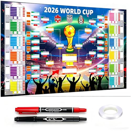 Fußball WM 2026 Spielplan Poster, 84×60cm, WM Planer 2026, Wandplan zum Ausfüllen für Fans, Fanartikel für Stadionbesuche & Public Viewing, Fußball Wanddekoration für Bar, Wohnzimmer & Partyraum
