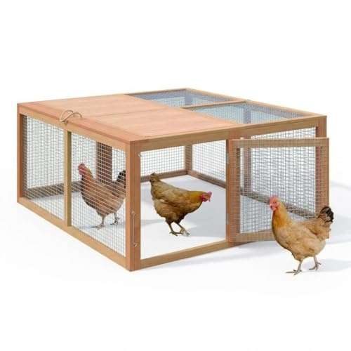 Klappbarer Hühnerstall & Kaninchenstall Aus Holz, Mobiler Kleintierstall Für Innen & Außen, Kein Aufbau Nötig, Mit Dach- Und Seitentür, Stabil & Gut Belüftet, Faltbarer Hasenstall, Platzsparend, Holz
