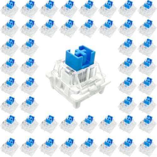 Trurovem Tactile Blue Clicky Mechanical Switches 3-Pin Mount for Custom Mechanical Keyboards and Hot Swap Board Compatibility (50PC + A Keycap Puller)