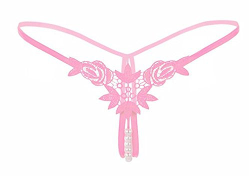 BROWOL Broderie sous-vêtements en Mme Sexy Perle Faible String Taille Fleurs sous-vêtements en Perspective (Rose), Taille Unique