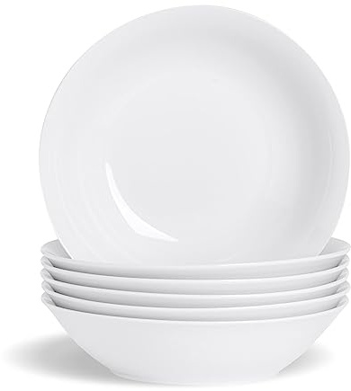Argon Tableware 24x White Large Pasta Bowls - 25.5cm (10) - Ceramic Dinner Plates Dish Set Serving Noodle Bowl - Dishwasher and Microwave Safe