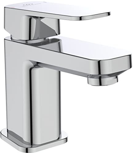 Ideal Standard A6330AA Tonic II Waschtischarmatur mit Ablauf, Piccolo Höhe 13,7 cm, Bad-Wasserhahn mit Auslauf, Mischbatterie Waschbecken, Wassersparend, Chrom