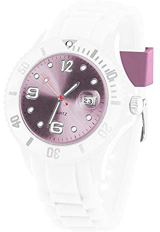 Taffstyle Damen Herren Sportuhr Armbanduhr Silikon Sport Watch Farbiges Ziffernblatt mit Datum Analog Quarz Uhr Weiß Rosa
