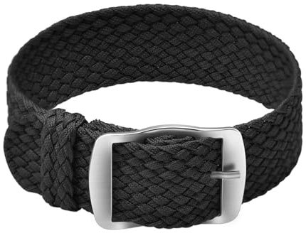 ULLCHRO Unisex Perlon Nylon Armband mit Edelstahl Silberne Schnalle 22mm Schwarz