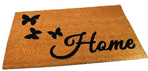 Black Ginger Large, Thick, Decorative, Patterned Coir Door Mats with Nature Designs (Butterfly Home)