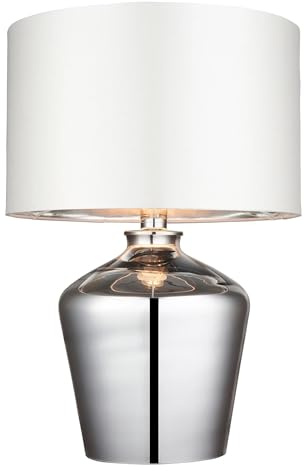 Chrome Glass Inline Switch Table Lamp with Ivory Faux Silk Shade