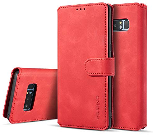 UEEBAI Handyhülle für Samsung Galaxy Note 8, Hülle Retro Premium PU Leder Weich TPU Klapphülle [Magnetverschluss] Kartenfach Standfunktion Anti Kratzern Flip Wallet Trageband Schutzhülle - Rot