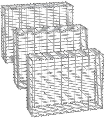 SONGMICS Gabionenkörbe, Metall-Steinkörbe mit 5 x 10 cm Maschenweite für Mauersteine, verzinkt, Steingabionen Mauer, 100 x 80 x 30 cm, 3er Set, silber GGB383V1