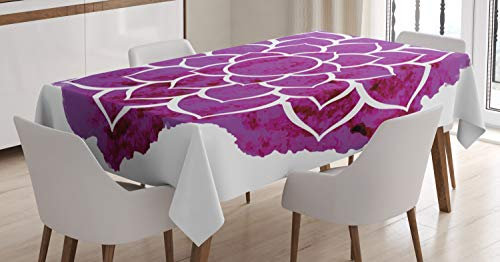 ABAKUHAUS Viola Mandala Tovaglia, Meditazione Boho, Rettangolare per Sala da Pranzo e Cucina, 140 x 170 cm, Fucsia Bianco