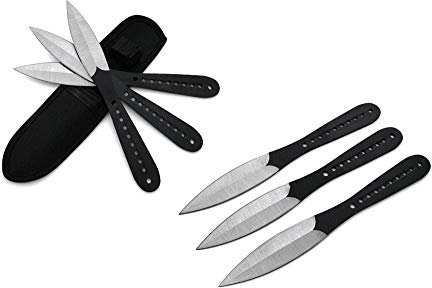 KOSxBO® 6 teiliges Wurfmesser Set 22,5 cm schwarz original Tomahawk Edition inklusive Cordura Etui mit Gürtelclip 6 hochwertige Throwing Knives Messer Taschenmesser
