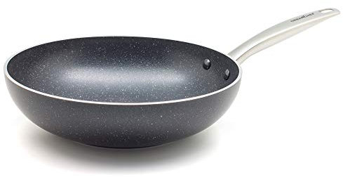 GreenChef Berlin Rocks Poêle Wok Antiadhésive en Céramique Saine de 28 cm/3,7 L,Sans PFAS,Poignée en Acier Inoxydable,Convient à tous les feux y induction,Va au four jusqu'à 200°C,Lave-vaisselle,Noir