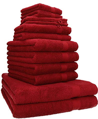 Betz Premium 12er Frottier Handtuch-Set - 2 Liegetücher - 4 Handtücher - 2 Gästetücher - 2 Seiftücher - 2 Waschhandschuhe - rubinrot