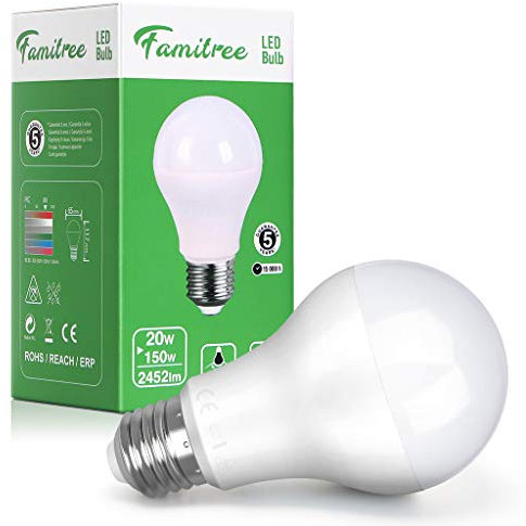 Famitree Lamps LED Base Classic A+ Lampe, Sockel: E27, 3000 K, 20 W, Ersatz für 150-W-Glühbirne, Warmweiß, 1 Stück