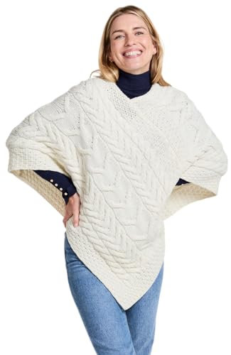Aran Woollen Mills Superweicher Stilvoll Poncho aus 100% Merinowolle (Natur)