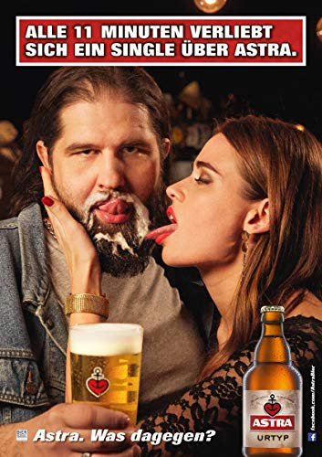 ASTRA Bier Werbung/Reklame Plakat DIN A1 59,4 x 84,1cm Alle 11 Minuten verliebt Sich EIN Single, kultiges Poster aus St. Pauli