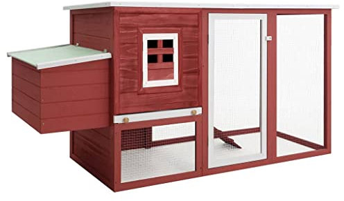 vidaXL Hühnerstall für den Außenbereich, mit 1 Nistkasten, Holz, Rot
