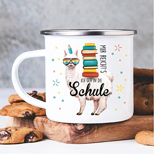 Wandtattoo Loft Kindertasse mit Namen und Lama Motiv, Emaille Tasse Kinder mit Namen, Tasse Kinder, Kindertasse personalisiert, Trinkbecher Kinder, Schulkind Tasse mit Namen, Camping Tasse Kinder