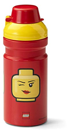 LEGO Iconic Trinkflasche mit verdecktem Auslauf, 370 ml, Rot und Gelb