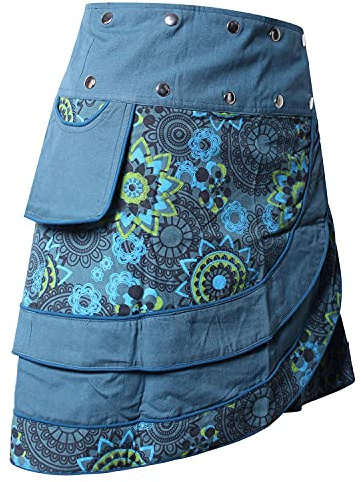 Vishes - Alternative Bekleidung - Damen Wickelrock Rock zum Wickeln mit Druckknöpfen Mandala Blumen türkis 42-50
