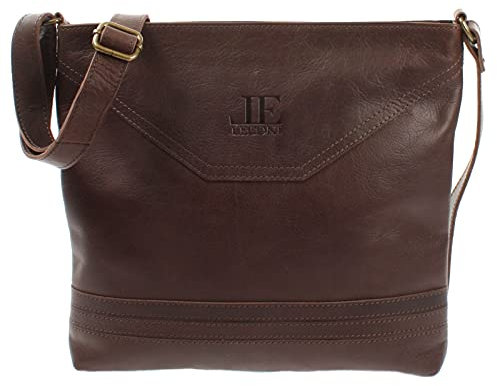 LECONI Schultertasche Damentasche Umhängetasche natur weiche Ledertasche Handtasche Damen Leder 32x28x5cm dunkelbraun LE0066-buf