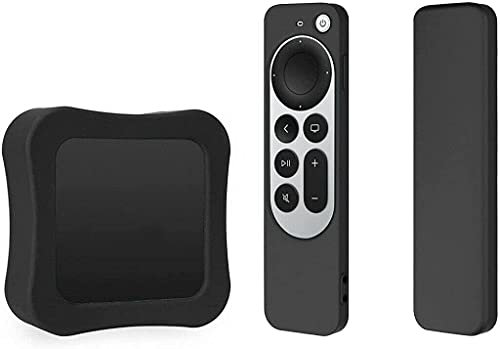 Funda de Silicona TV Box para Apple TV 4K 5Th 4Th Generation 2021 Protectora de Cuerpo Completo a Prueba de Golpes Suave de Polvo para Apple TV 4K 6th Gen Siri Remote Controller y TV Box (Negro)