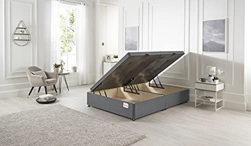 Bed Centre Side Lift Opening Ottoman Divan Storage Bed - Available in Multiple Fabrics (3FT Single, Plush Charcoal)