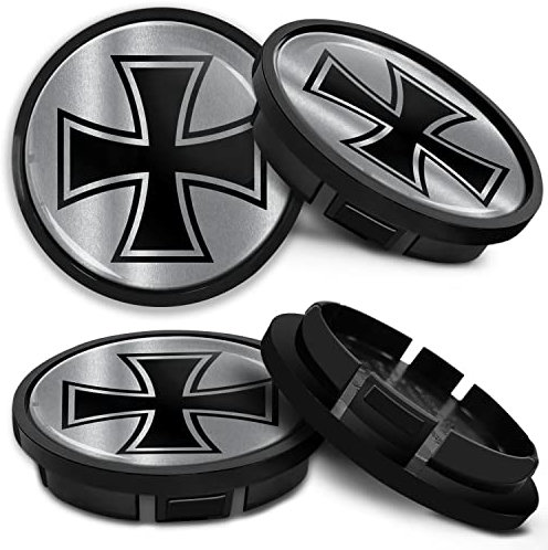 SkinoEu Kompatibel für Nabendeckel VW 66mm 5G0601171XQI Radnabenabdeckung für Alufelgen Felgendeckel Nabenkappe Radkappen Schwarz Silber CR 24